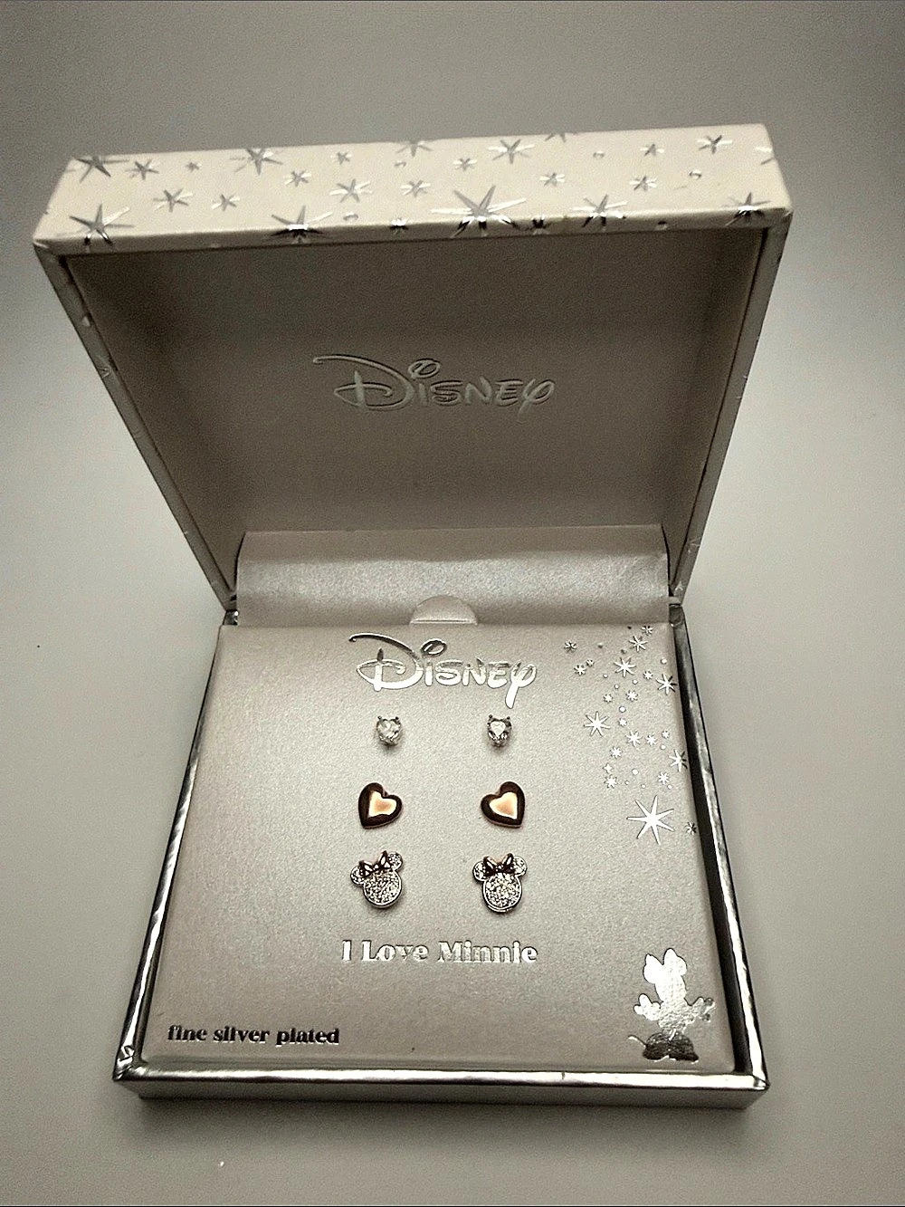 Disney I Love Minnie Earring Set Minnie Mouse Studs Silver & Gold